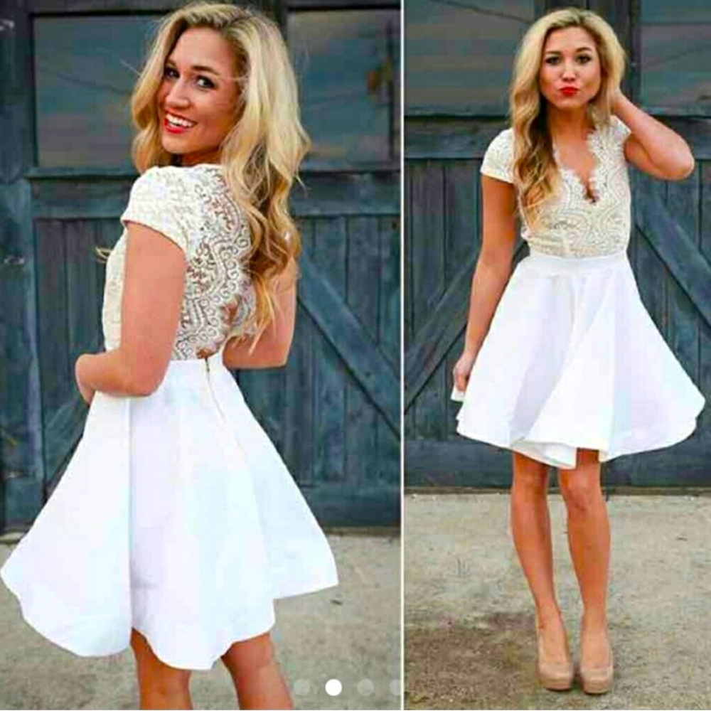White lace reception/rehearsal skater dress